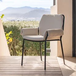 alinea Chaise De Jardin*Chaise de jardin rembourrée avec accoudoirs en acier et tissu - Beige