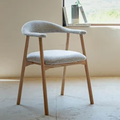 alinea Chaise De Salle À Manger*Chaise de repas avec accoudoirs en bois et tissu - Gris
