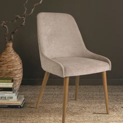 alinea Chaise De Salle À Manger*Chaise en tissu effet velours et piètement naturel - Beige