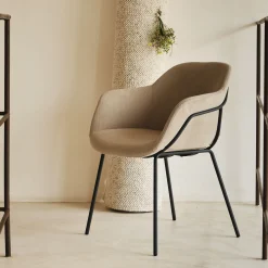 alinea Chaise De Salle À Manger*Chaise en velours côtelé avec accoudoirs - Beige
