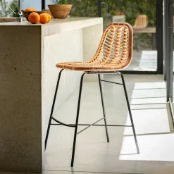 alinea Tabouret Haut De Bar*Chaise îlot central en rotin - h66cm Naturel