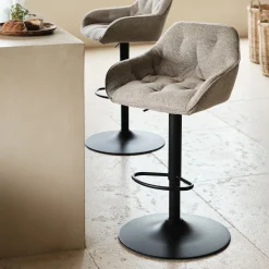 alinea Tabouret Haut De Bar*Chaise îlot central en tissu H63cm - Gris