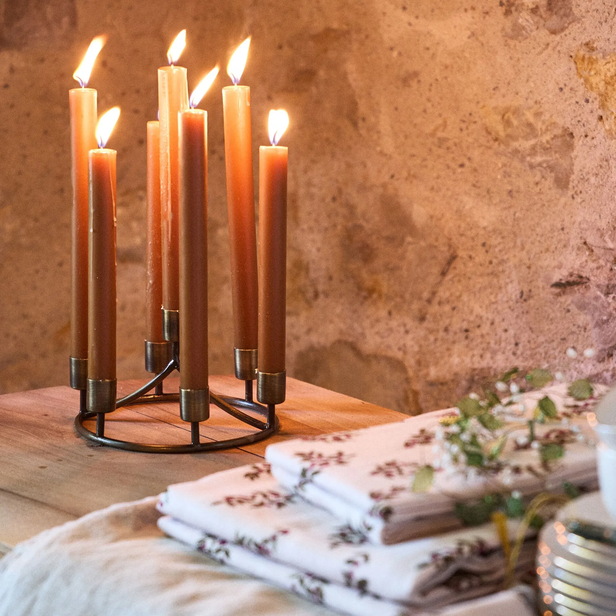 alinea Bougie Et Photophore De Noël*Chandelier 7 bougies en fer D18cm - Doré