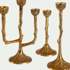 alinea Décoration De La Table De Noël|Bougie Et Photophore De Noël*Chandelier effet bois en laiton H20cm - Doré