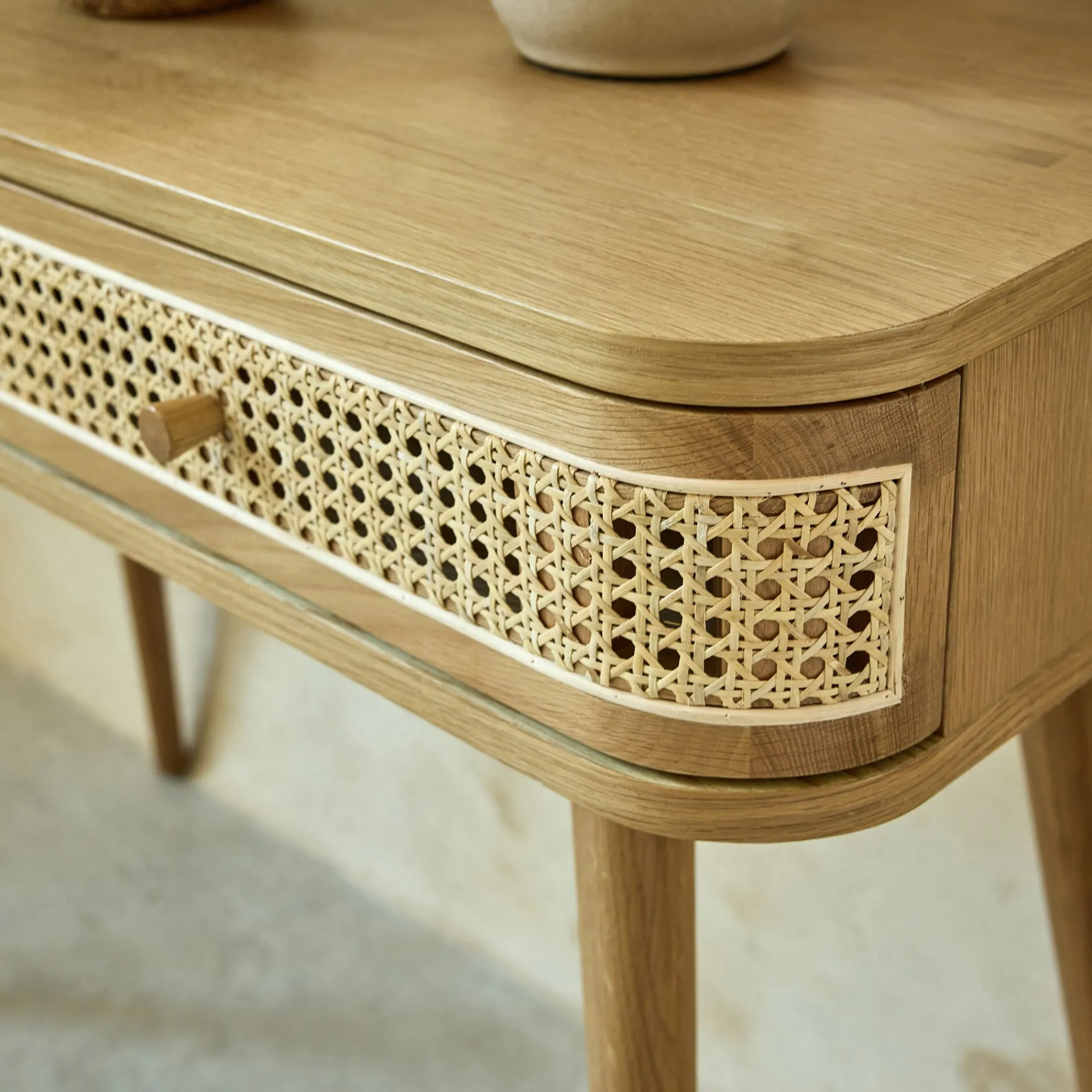 alinea Meuble D'Entrée|Console*Coiffeuse 2 tiroirs en chêne et rotin - Bois clair