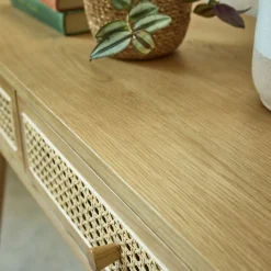 alinea Meuble D'Entrée|Console*Coiffeuse 2 tiroirs en chêne et rotin - Bois clair
