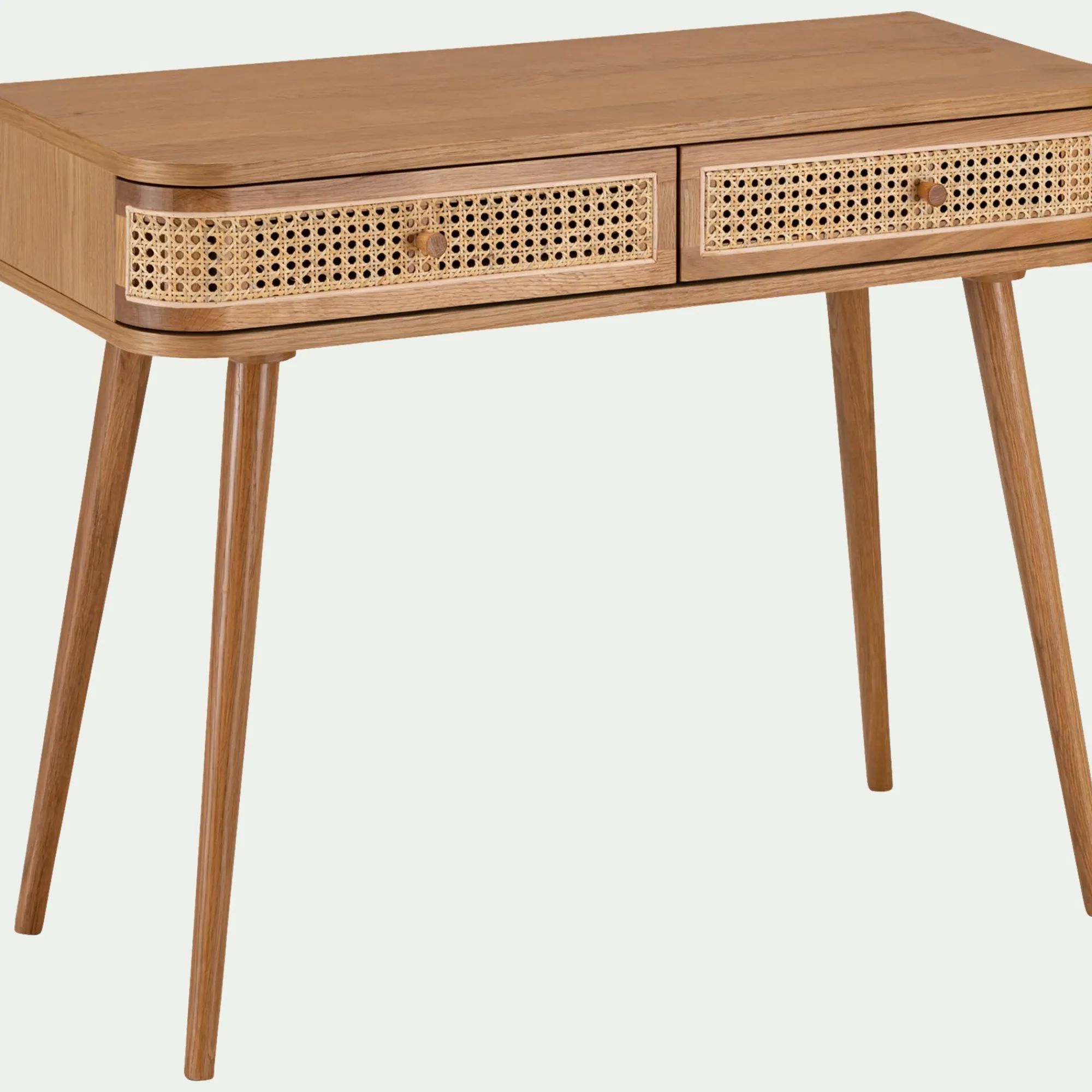 alinea Meuble D'Entrée|Console*Coiffeuse 2 tiroirs en chêne et rotin - Bois clair