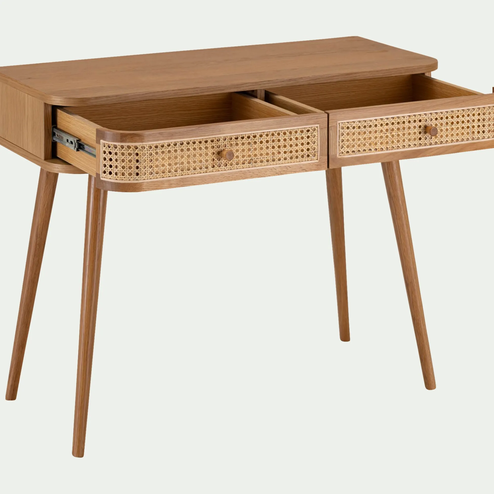 alinea Meuble D'Entrée|Console*Coiffeuse 2 tiroirs en chêne et rotin - Bois clair