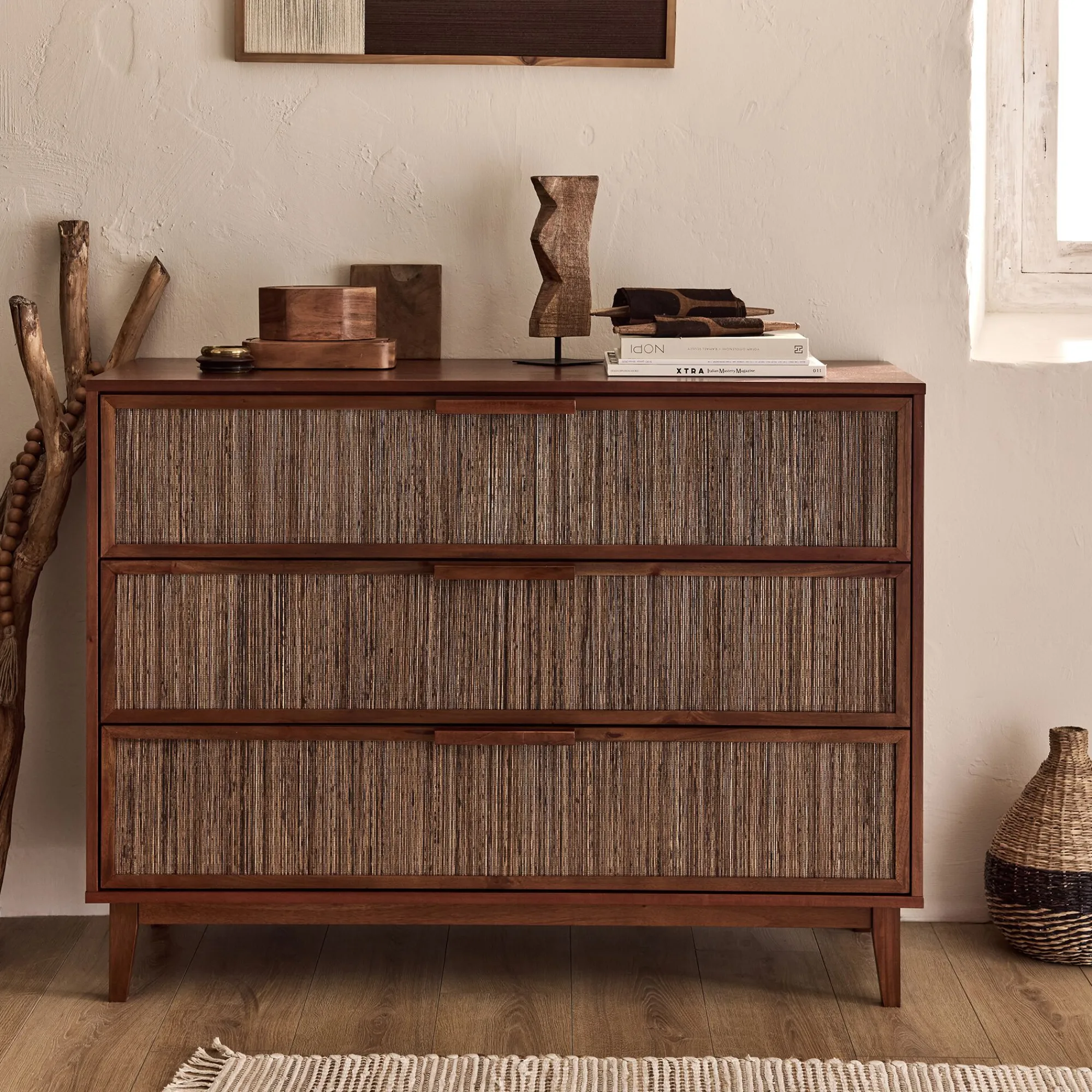 alinea Commode & Chiffonnier*Commode 3 tiroirs en acajou L120cm - Bois foncé