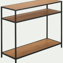alinea Console*Console 3 plateaux en métal et effet chêne L120xP35xH79cm - Bois foncé