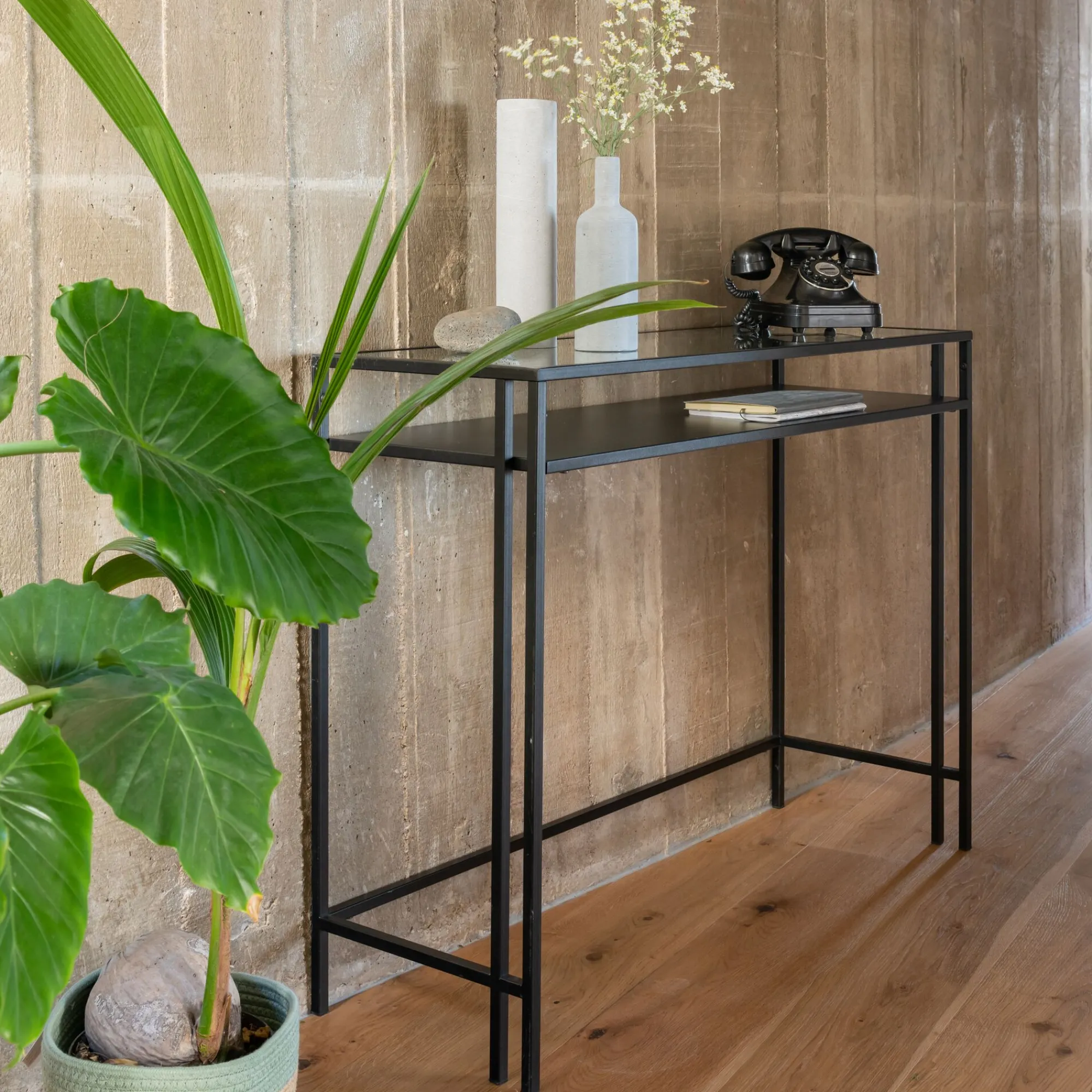 alinea Console*Console en verre et acier - L100xP35xH78cm Noir