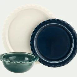 alinea Vaisselle Petit Déjeuner|Bol*Coupelle ondulée en grès D18,5cm - Vert