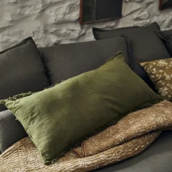 alinea Coussin*Coussin en coton finition franges 40x90cm - garrigue Vert