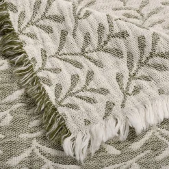 alinea Couvre-Lit*Couvre lit en coton motif feuilles finition franges 230x250cm - Vert