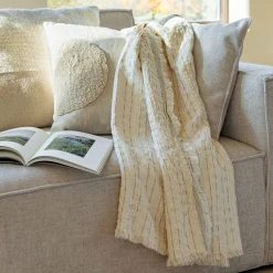 alinea Plaid*Couvre-lit en coton 130x170cm points fantaisies - écru Blanc