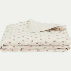 alinea Couvre-Lit*Couvre-lit en lin et coton 220x240cm motif rayé et floral - Blanc