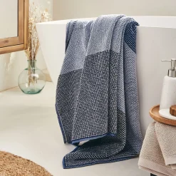 alinea Drap De Bain*Drap de bain bouclette jacquard en coton - 100x150cm Bleu