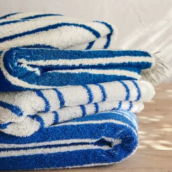 alinea Drap De Douche*Drap de douche en coton à rayures 70x140cm - Bleu