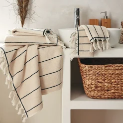 alinea Drap De Douche*Drap de douche rayé en coton 70x140cm - Beige