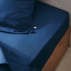 alinea Drap Housse*Drap housse en coton bio 90x200cm b30cm - abysse Bleu