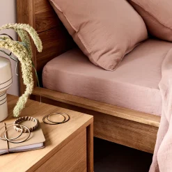 alinea Drap Housse*Drap housse en lin lavé 140x200cm B28cm - rosa Rose
