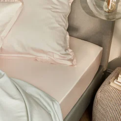 alinea Drap Housse*Drap housse en satin lavé 160x200cm B30cm - pétale Rose