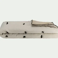 alinea Couvre-Lit*Édredon en lin et coton 100x180cm piquage pompons double faces - écru Blanc