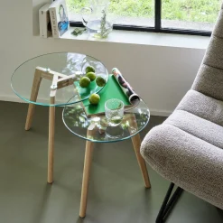 alinea Table De Chevet|Bout De Canapé*Ensemble de 2 bouts de canapé en verre et bois d'hévéa - Transparent