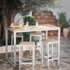 alinea Table Haute De Jardin|Table De Jardin*Ensemble table haute de jardin et 4 tabourets - bois clair
