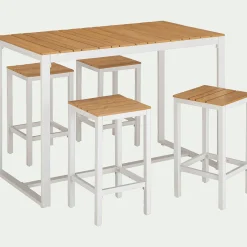 alinea Table Haute De Jardin|Table De Jardin*Ensemble table haute de jardin et 4 tabourets - bois clair