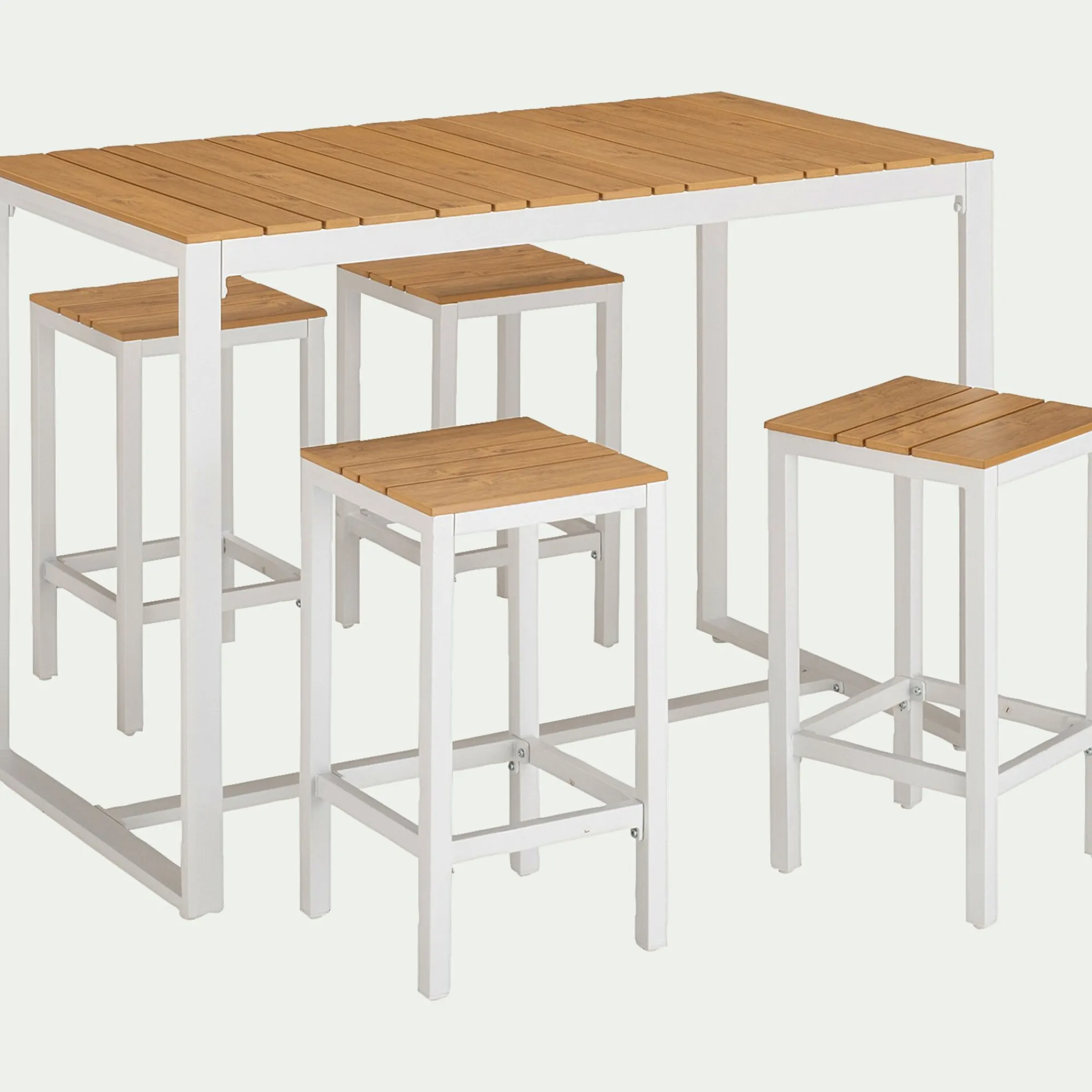 alinea Table Haute De Jardin|Table De Jardin*Ensemble table haute de jardin et 4 tabourets - bois clair