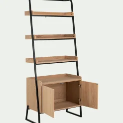 alinea Bibliothèque Et Étagère*Etagère 3 tablettes et caisson plaquée frêne et métal noir - L80cm Bois clair