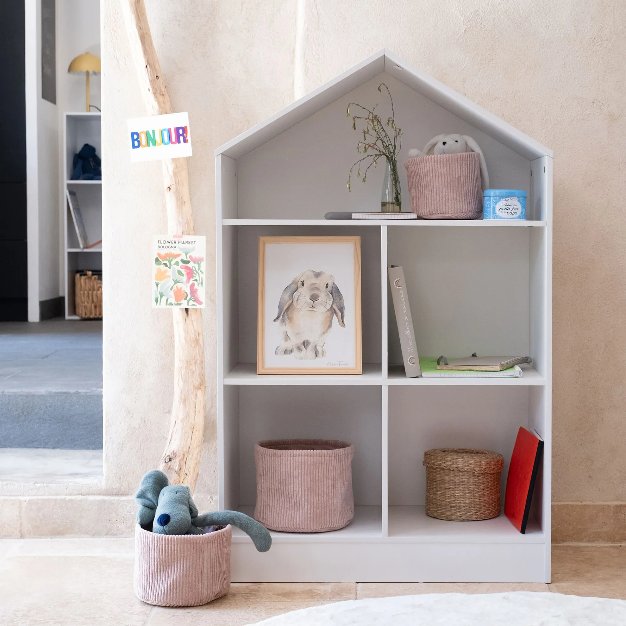 alinea Bibliothèque Enfant|Bibliothèque Enfant*Etagère maison 5 cases en bois - Blanc