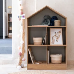 alinea Bibliothèque Enfant|Bibliothèque Enfant*Etagère maison 5 cases en bois - Bois clair