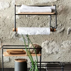 alinea Aménagement Meuble Cuisine*Etagère murale en métal et bois avec support papier Naturel