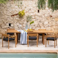 alinea Pouf Exterieur|Fauteuil De Jardin*Fauteuil de jardin à sangles en teck - Bois clair