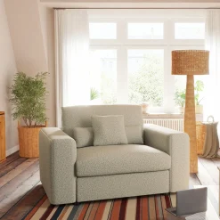 alinea Fauteuil|Petit Canapé*Fauteuil fixe en tissu bouclette - écru Blanc