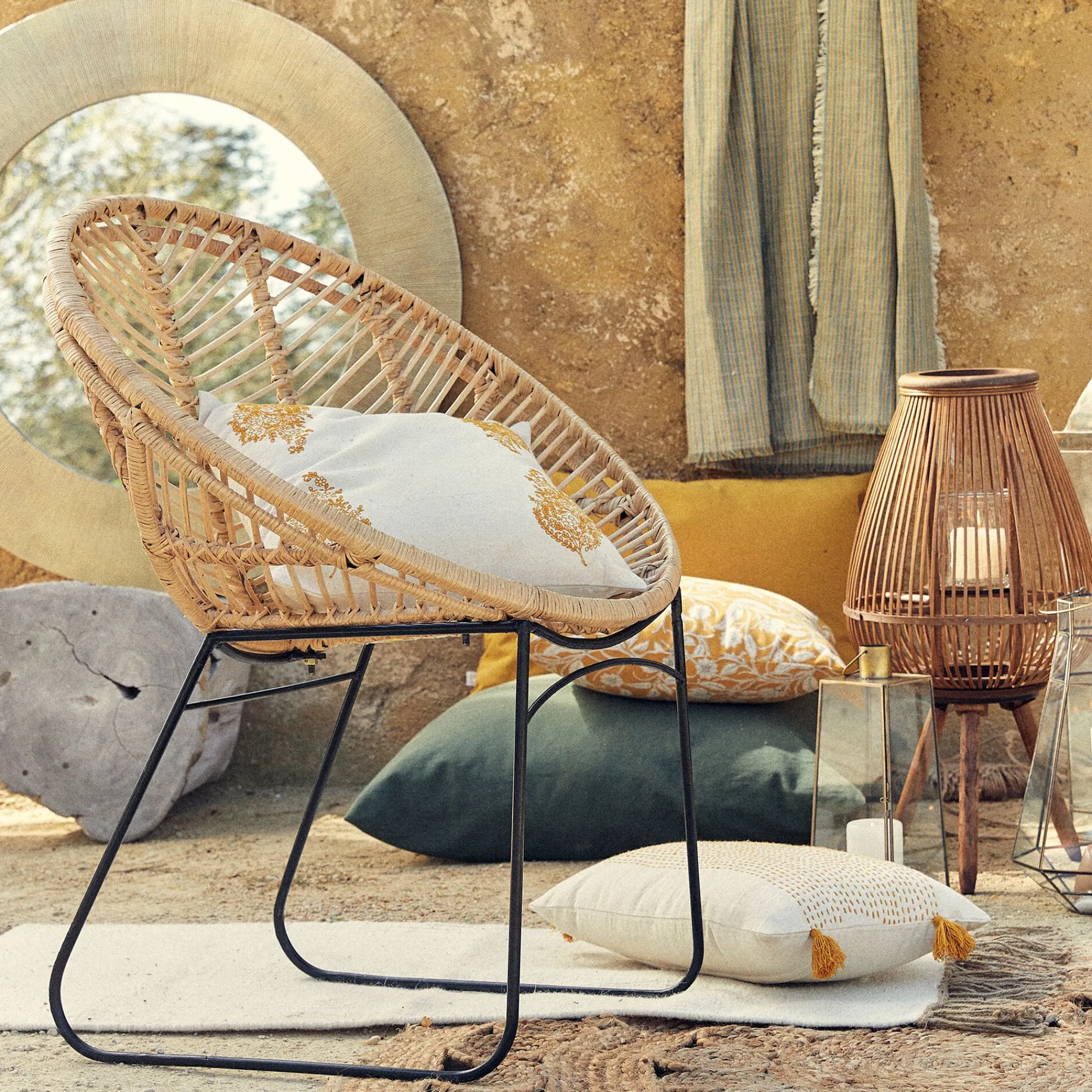 alinea Fauteuil*Fauteuil rond en rotin et métal - Naturel