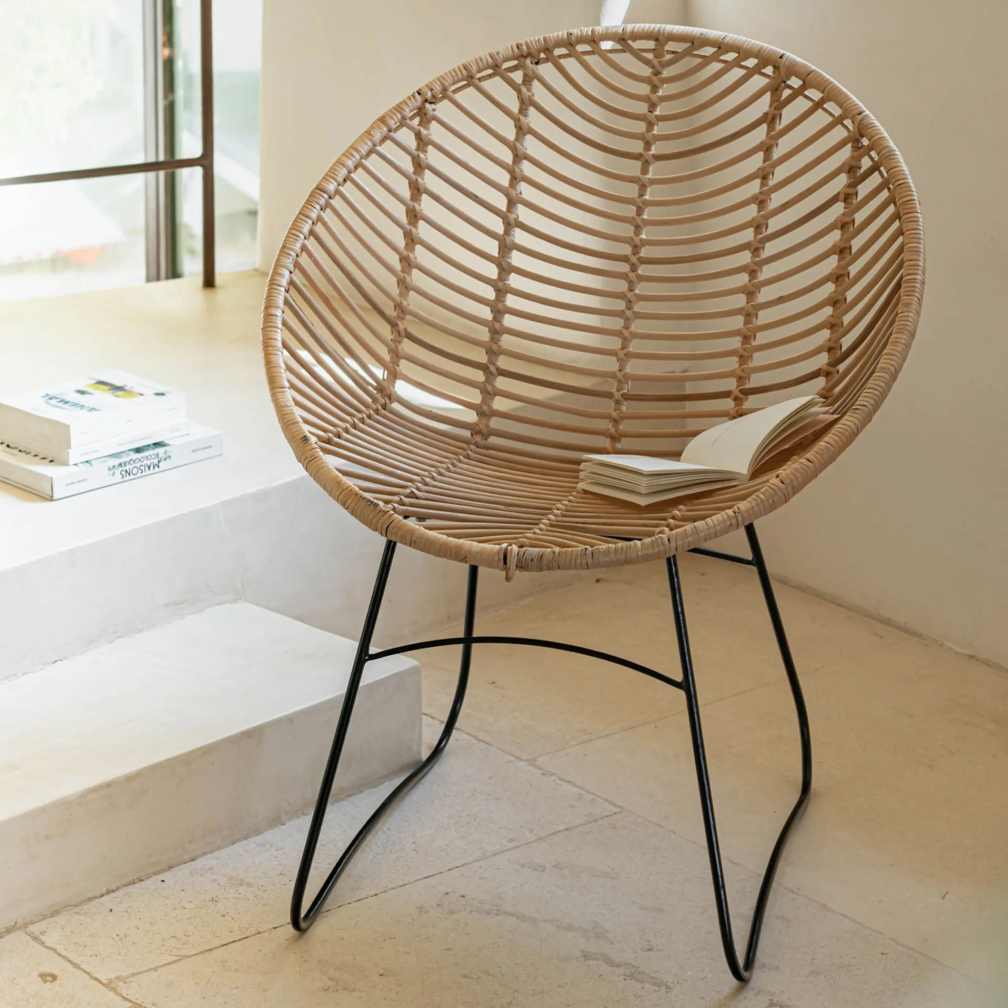 alinea Fauteuil*Fauteuil rond en rotin et métal - Naturel