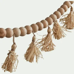 alinea Guirlande Déco|Guirlande Déco*Guirlande perles de bois et pompons en raphia - L155cm Naturel