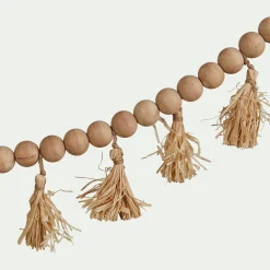 alinea Guirlande Déco|Guirlande Déco*Guirlande perles de bois et pompons en raphia - L155cm Naturel