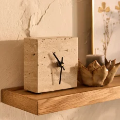 alinea Horloge|Décoration À Poser*Horloge à poser en travertin L10xH10cm - Naturel