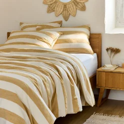 alinea Parure De Lit*Housse de couette à rayures en coton flammé lavé 240x220cm - Jaune