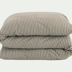 alinea Housse De Couette*Housse de couette à rayures en flanelle de coton 240x220cm - Gris