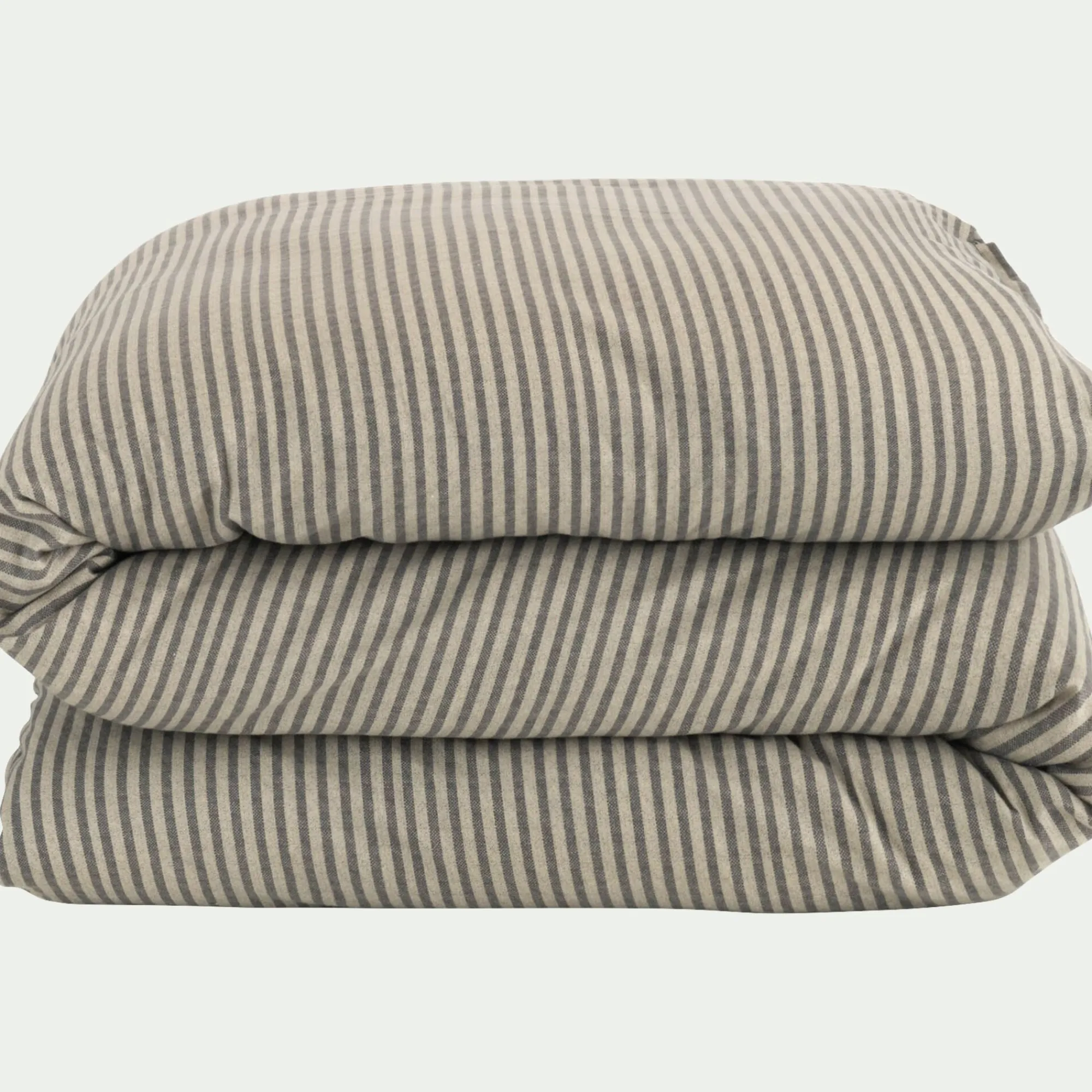 alinea Housse De Couette*Housse de couette à rayures en flanelle de coton 240x220cm - Gris