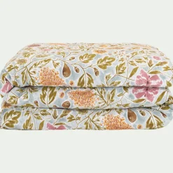 alinea Housse De Couette*Housse de couette en coton lavé motif floral 240x220cm - Bleu