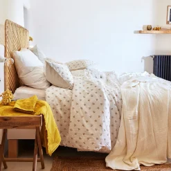 alinea Housse De Couette*Housse de couette en lin et coton motif argan 240x220cm - Jaune