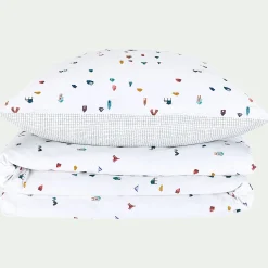 alinea Bureau Enfant|Linge De Lit Enfant*Housse de couette enfant 120x140cm et 1 taie d'oreiller 35x45cm - motifs cabanes Blanc