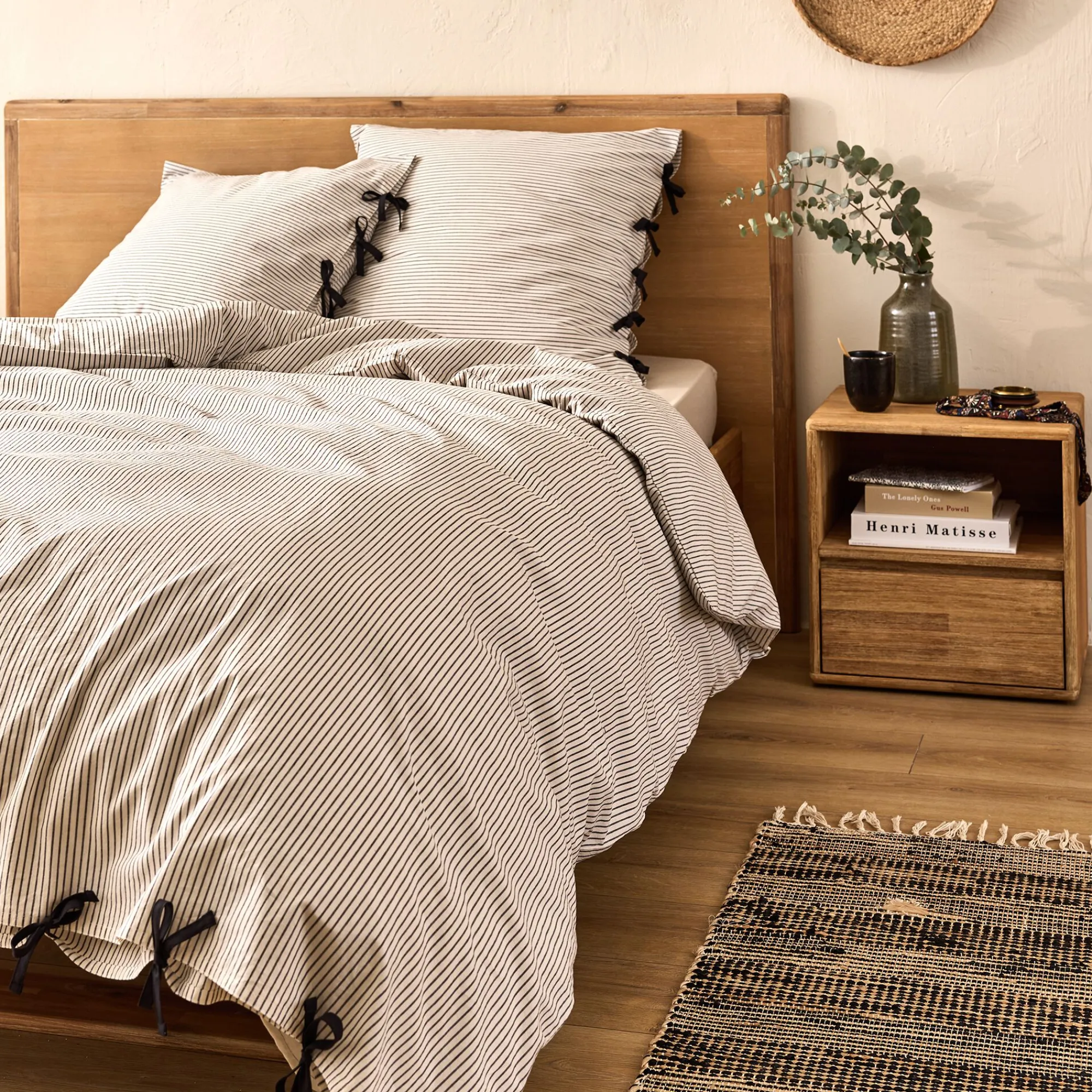 alinea Housse De Couette*Housse de couette 240x220cm en coton lavé à motif rayures - Blanc