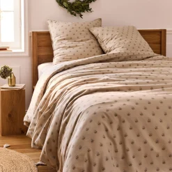 alinea Parure De Lit*Housse de couette 240x220cm et 2 taies d'oreiller 63x63cm motif floral en coton cretonne - Beige